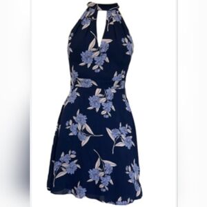 Express Navy and Lavender Floral Backless Dress